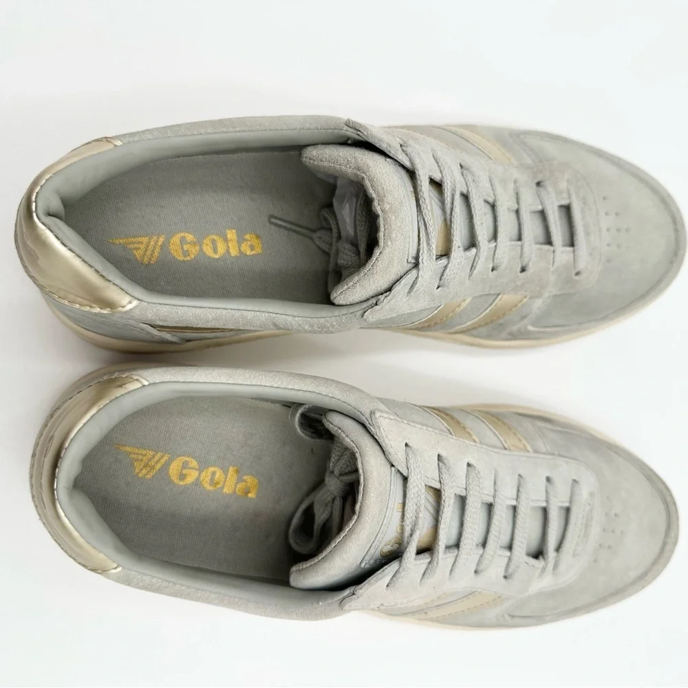 GOLA Grandslam Pearl Sneaker Women’s Gray and Gold Lace up Suede Shoe
